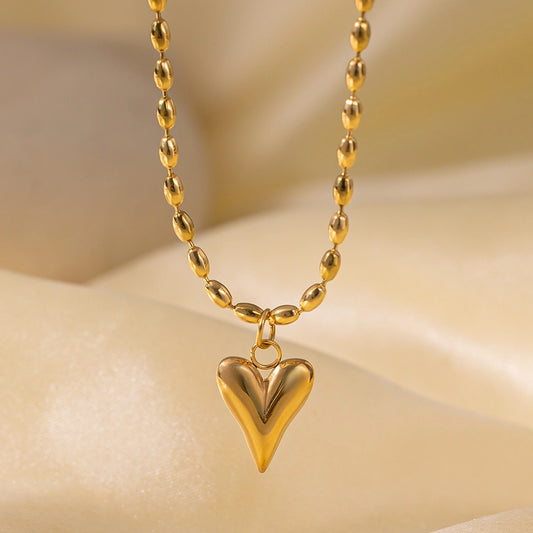 Collar de cuentas de forma de corazón [304 acero inoxidable, 18k de oro chapado]