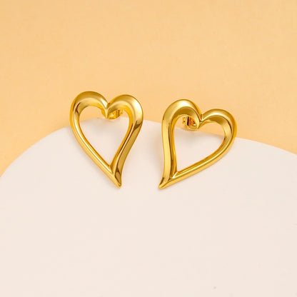 Heart Shape Hollow Earrings [304,316 Stainless Steel, 18K Gold Plated]