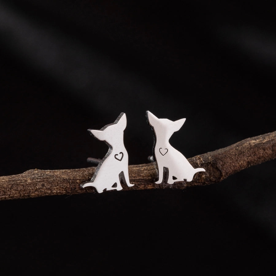 Dog Cat Ear Studs [304 Stainless Steel,18K Gold Plated]