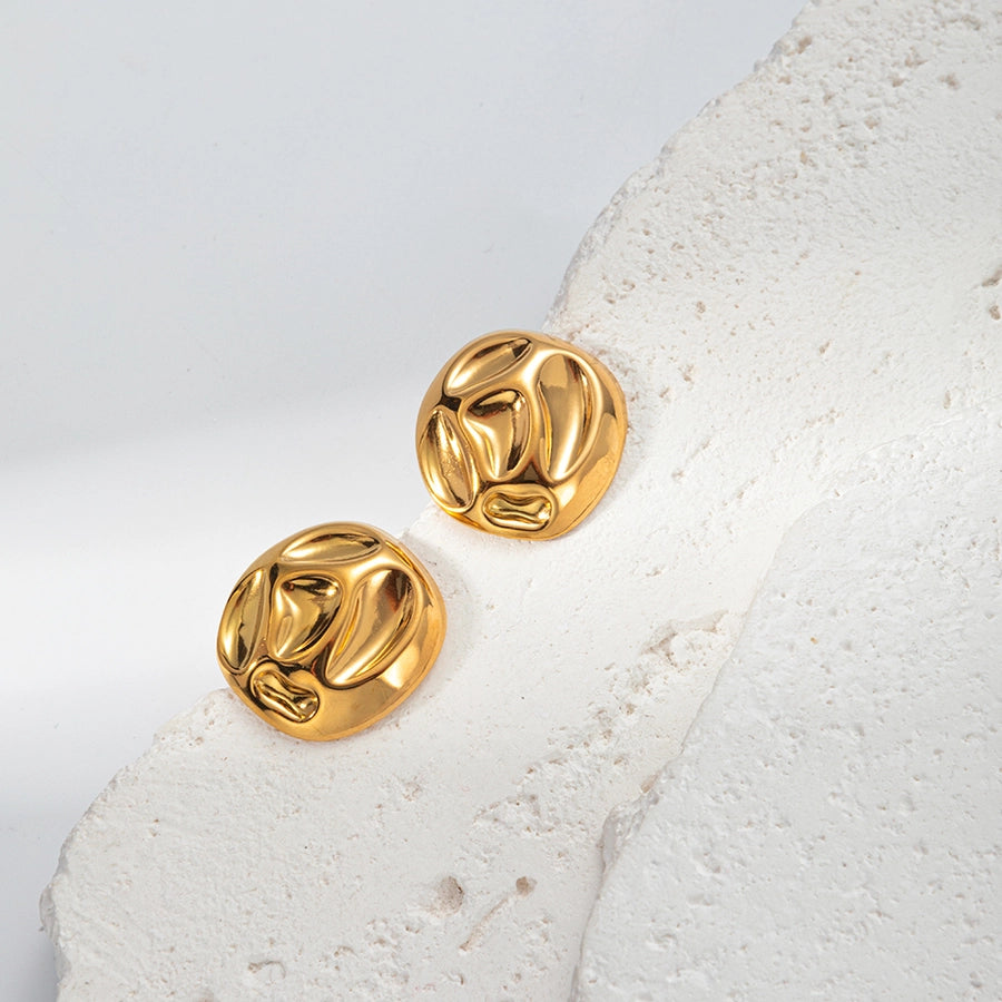 Round Irregular Ear Studs [304 Stainless Steel,14K Gold Plated]