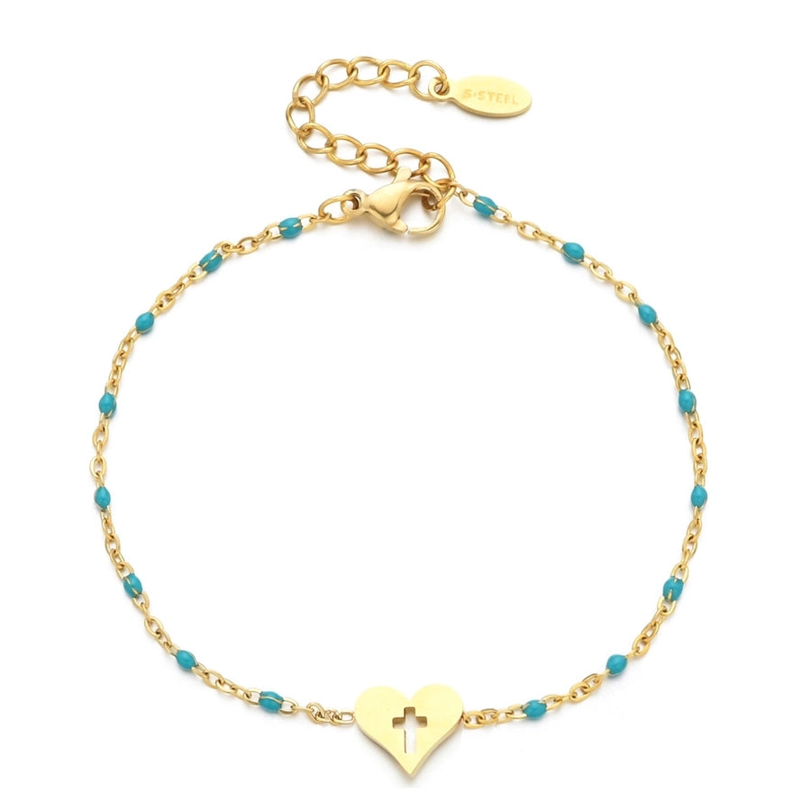 Cross Heart Enamel Bracelet [Stainless Steel]