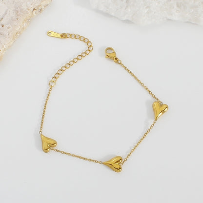 Three Heart Bracelet [304 Stainless Steel,18K Gold Plated]