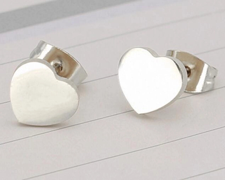 Flat Heart Stud Earrings [304 Stainless Steel, 18K Gold Plated]