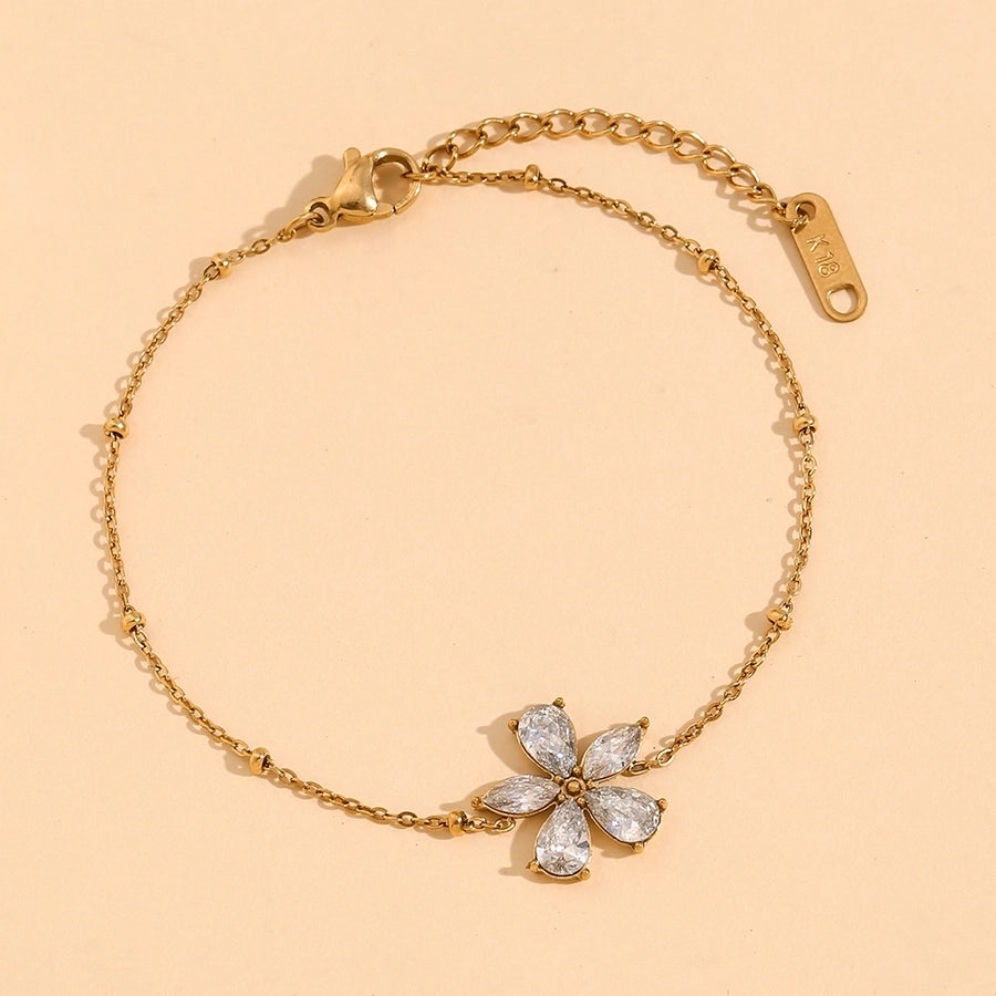 Flower Zircon Bracelet [304 Stainless Steel,18K Gold Plated]