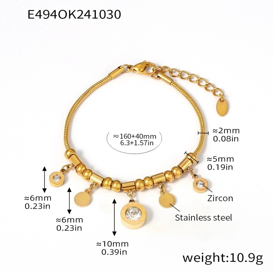 Romeinse cijfer zirkoonarmband/ketting [304 roestvrij staal, 18K vergulde goud]