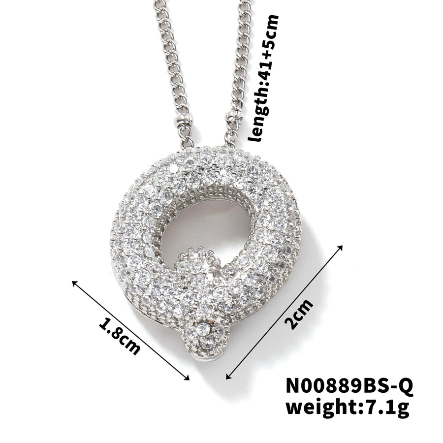 Three-dimensional Letter Zircon Pendant Necklace [304 Stainless Steel,Copper]