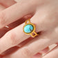 Round Square Turquoise Open Ring [201 Rustfrit stål, 18K guldbelagt]