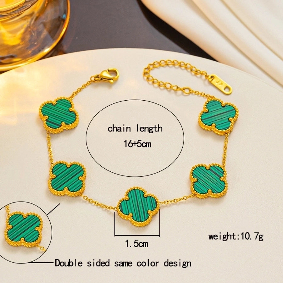 Four Leaf Clover Acrylic Bracelet/Earrings/Necklace [304 Stainless Steel,18K Gold Plated]