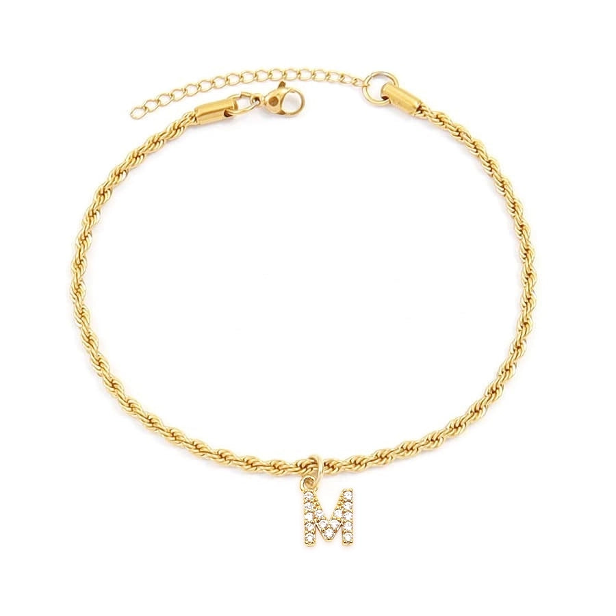 Letter Rope Chain Anklet [201 Stainless Steel, 14K Gold Plated,Copper]