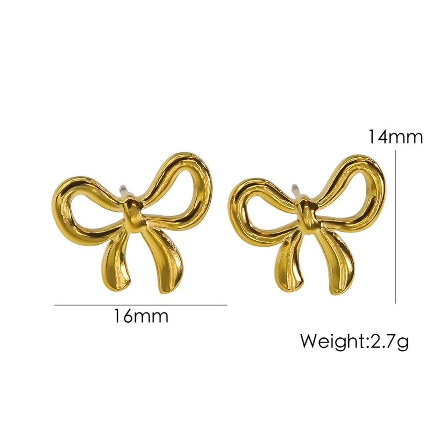 Heart Shape Bow Knot Earrings [304 Stainless Steel,14K Gold Plated]