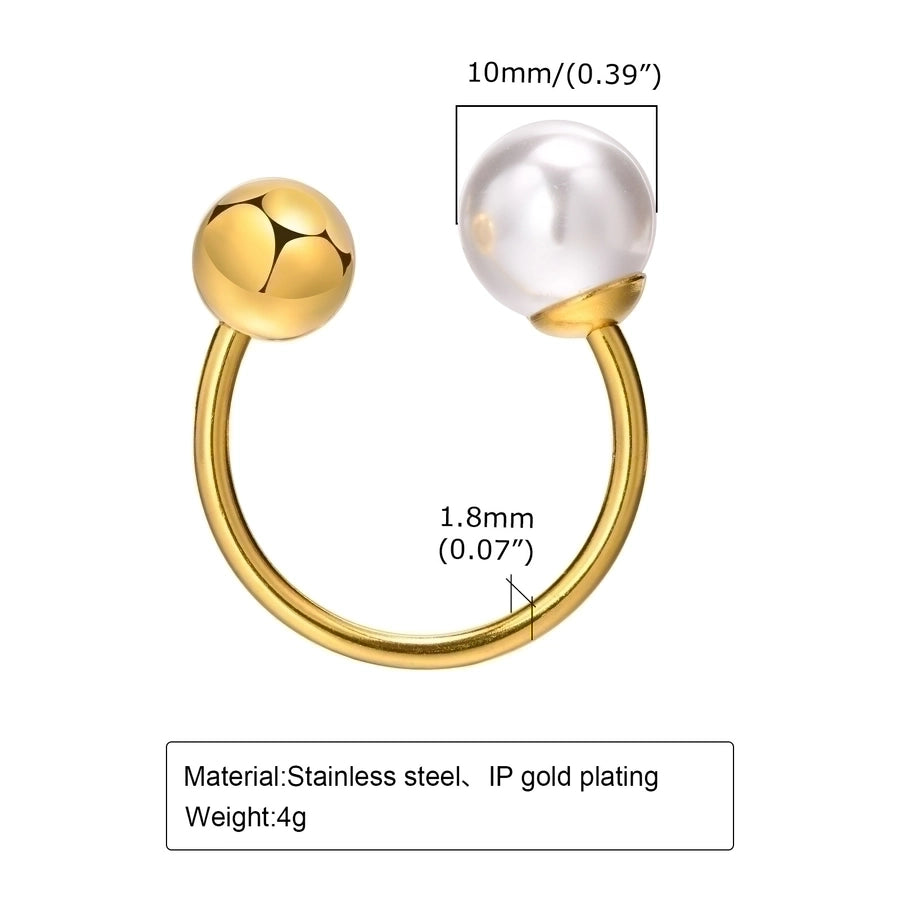 Single Pearl Single Bead Open Ring [304 Stainless Steel 18K Gold Plated]