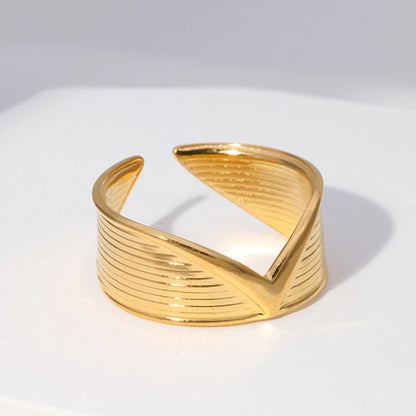 Irregular V Ring [304 Stainless Steel, 18K Gold Plated]