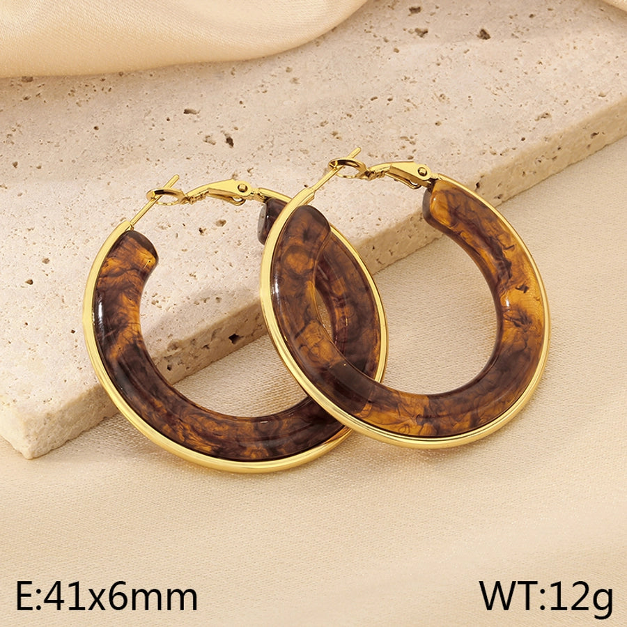 Round Resin Hoop Earrings [304 Stainless Steel, 18K Gold Plated]