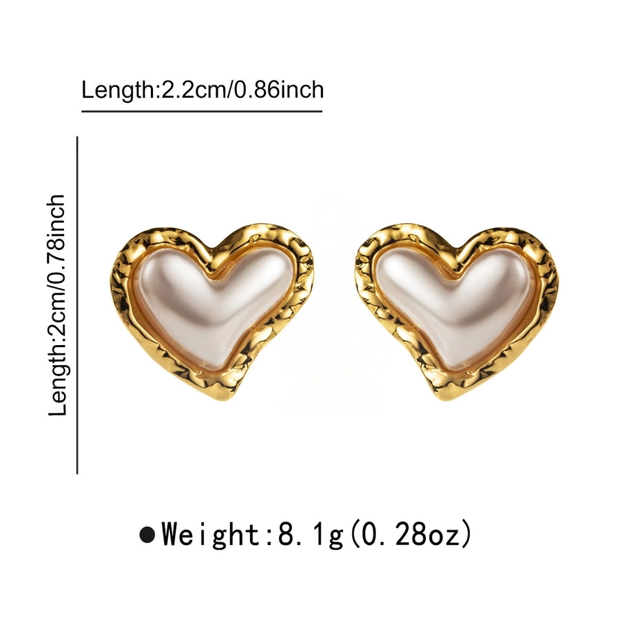 Round Square Heart Shape Pearl Earrings [304 Stainless Steel, 18K Gold Plated]