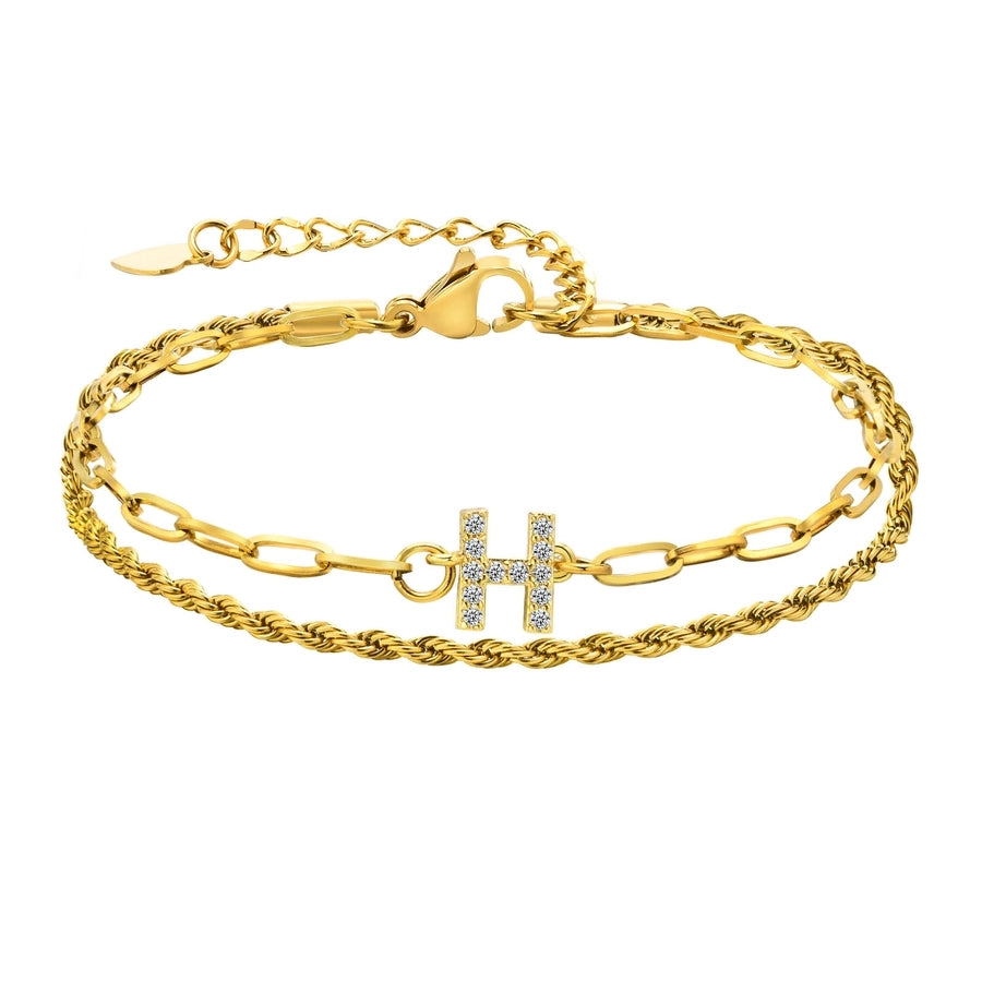 Letter Zircon Bracelets [201 Stainless Steel,Copper,18K Gold Plated]