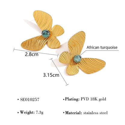 Boucles d'oreilles en pierre naturelle de papillon [304 en acier inoxydable, 18 carats plaqués à l'or]