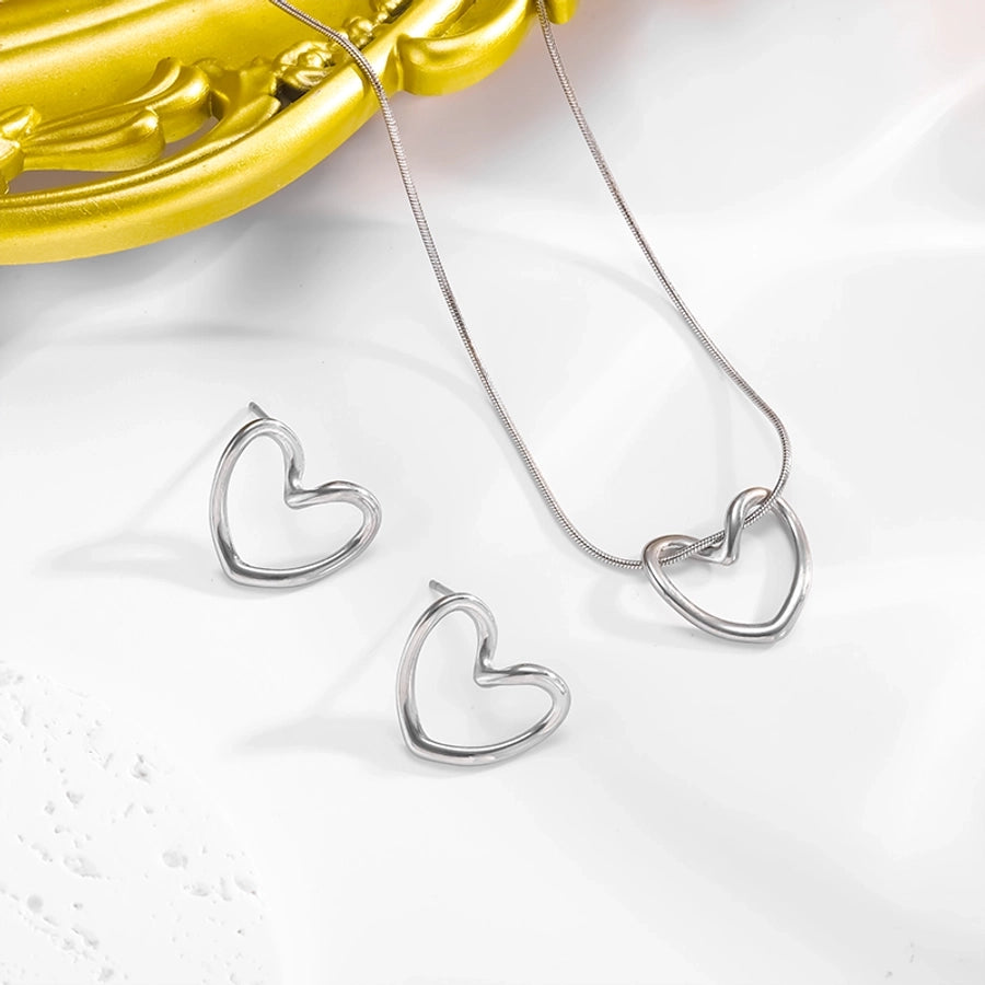 Hollow Heart Earrings/Necklace/Jewelry Set [304 Stainless Steel, 18K Gold Plated]