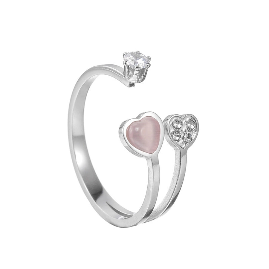 Heart Shape Stone Open Rings  [304 Stainless Steel]