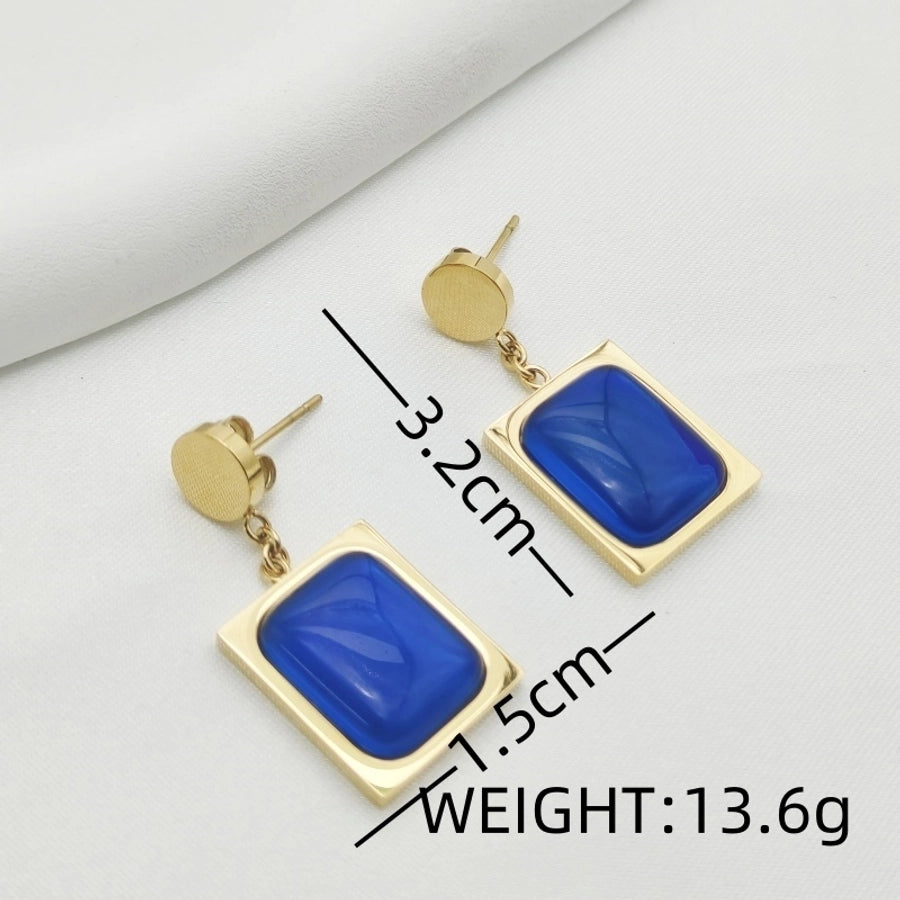 Retro Rectangle Blue Drop Earrings [304 Stainless Steel]