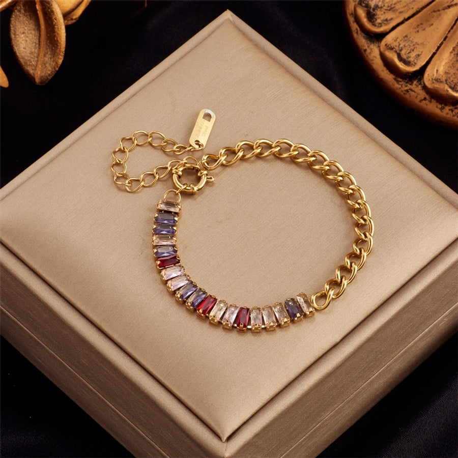 Square Zircon Bracelet [304 Stainless Steel,18K Gold Plated]