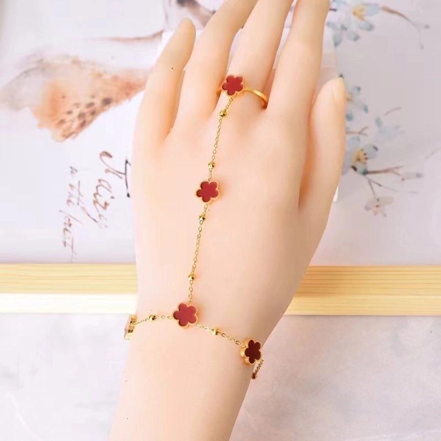 Flower Acrylic Finger Bracelet [304 Stainless Steel, 18K Gold Plated]