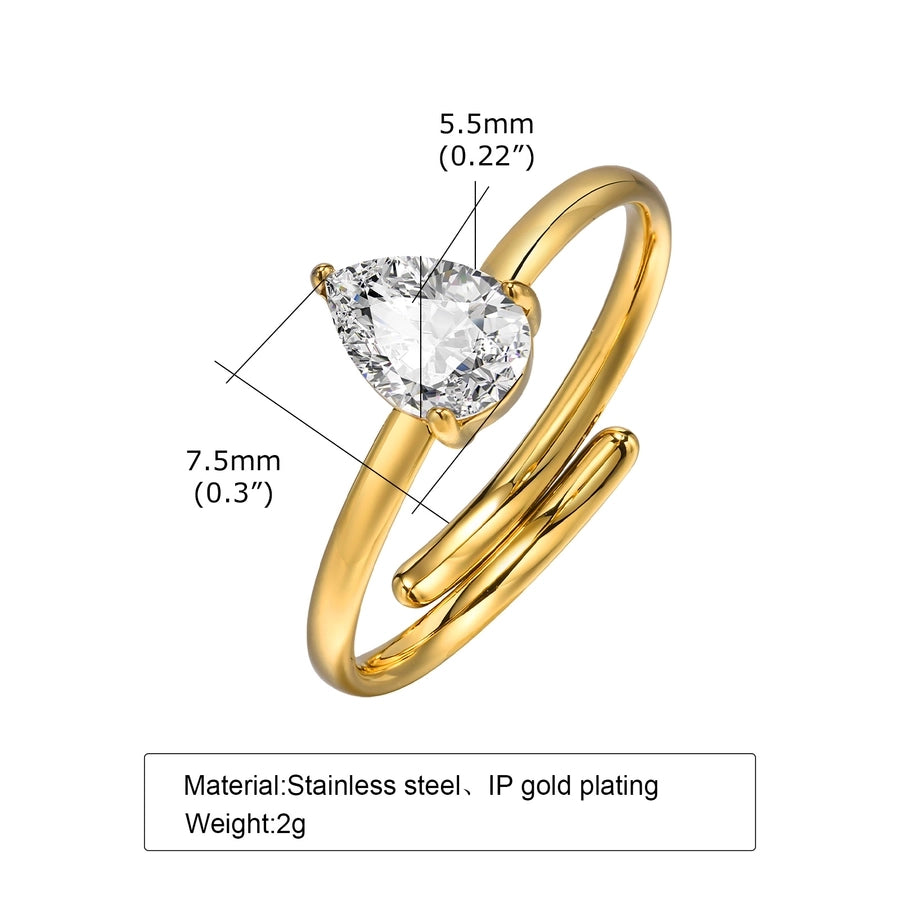 Zircon  Open Ring [201 Stainless Steel, 18K Gold Plated]