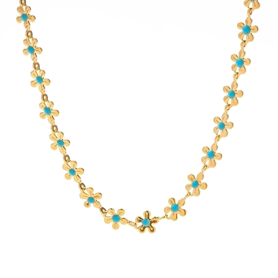 Blue Flower Bracelet/Necklace [304 Stainless Steel,18K Gold Plated]