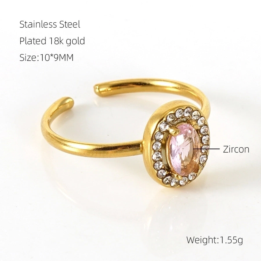 Shiny  Square Water Droplets Heart Shape Zircon Open Ring [Stainless Steel 18K Gold Plated]