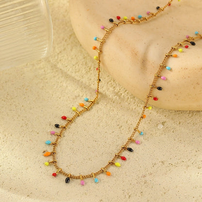 Colored Beads Necklace [304 Stainless Steel,18K Gold Plated]