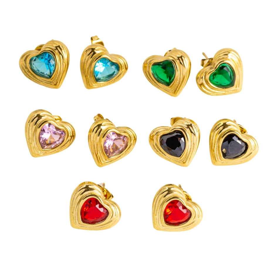 Heart Shape Rhinestones Earrings [304 Stainless Steel,14K Gold Plated]