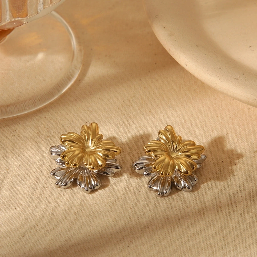 Flower Earrings [304 Stainless Steel,18K Gold Plated]