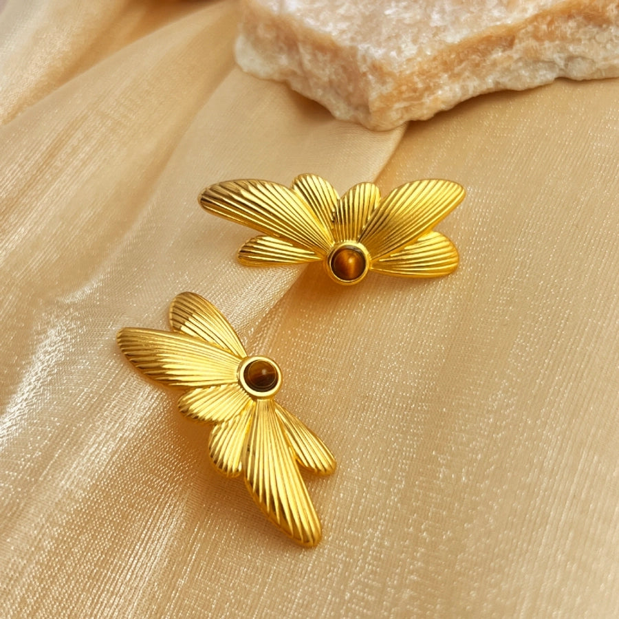 Butterfly Natural Stone oorbellen [304 roestvrij staal, 18K vergulde goud]