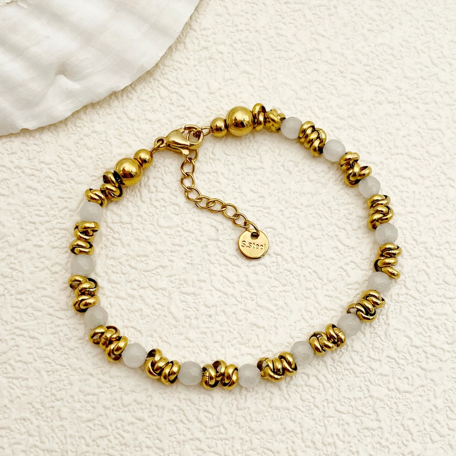 Round Beaded Bracelets [304 Stainless Steel,14K Gold Plated]