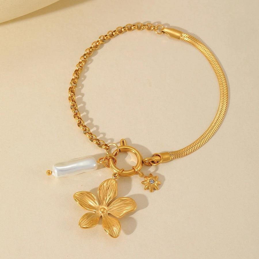 Bracciale perle a forma di cuore a forma di cuore incrocio [304 in acciaio inossidabile 18k oro placcato]