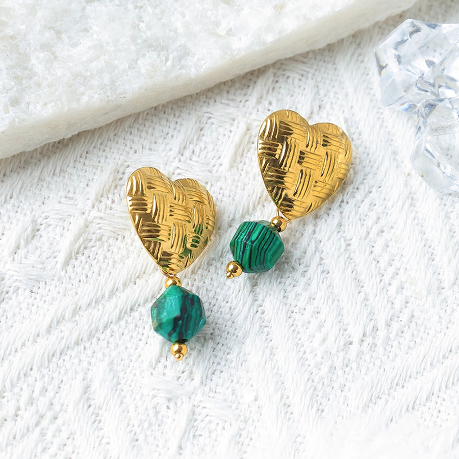 Round Beaded Heart Earrings [304 Stainless Steel, 14K Gold Plated]