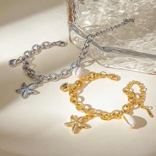 Vacation Style Starfish/Shell Bracelet [304 Stainless Steel,18K Gold Plated]