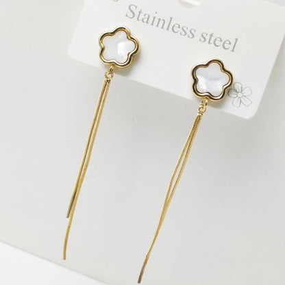 Floral Tassel Drop Earrings [304 Stainless Steel,18K Gold Plated]