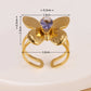 Butterfly Rhinestones Ring [304 Stainless Steel, 14K Gold Plated]