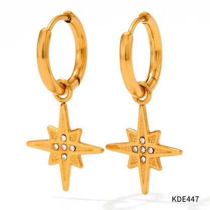 Rhinestone Drop Stars Earrings [304 Stainless Steel,16K Gold Plated]