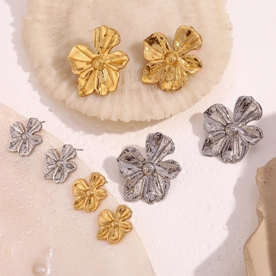 Mix Flower Earrings [304 Stainless Steel,18K Gold Plated]