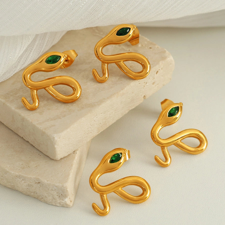 Snake Rhinestones Earrings [304 Stainless Steel,18K Gold Plated]