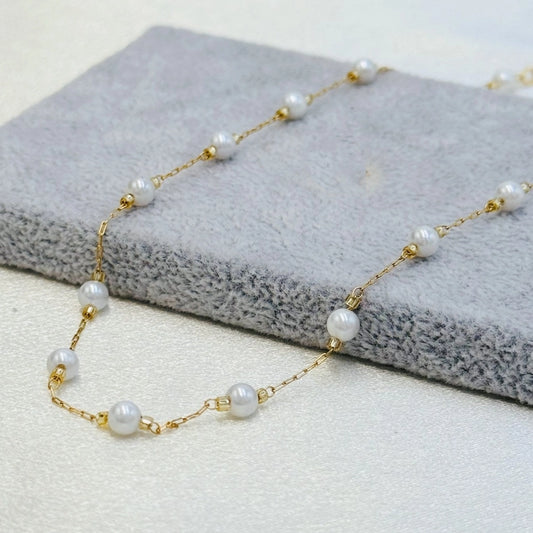 Elegant Pearl Necklace Necklace [Stainless Steel,24K Gold Plated]