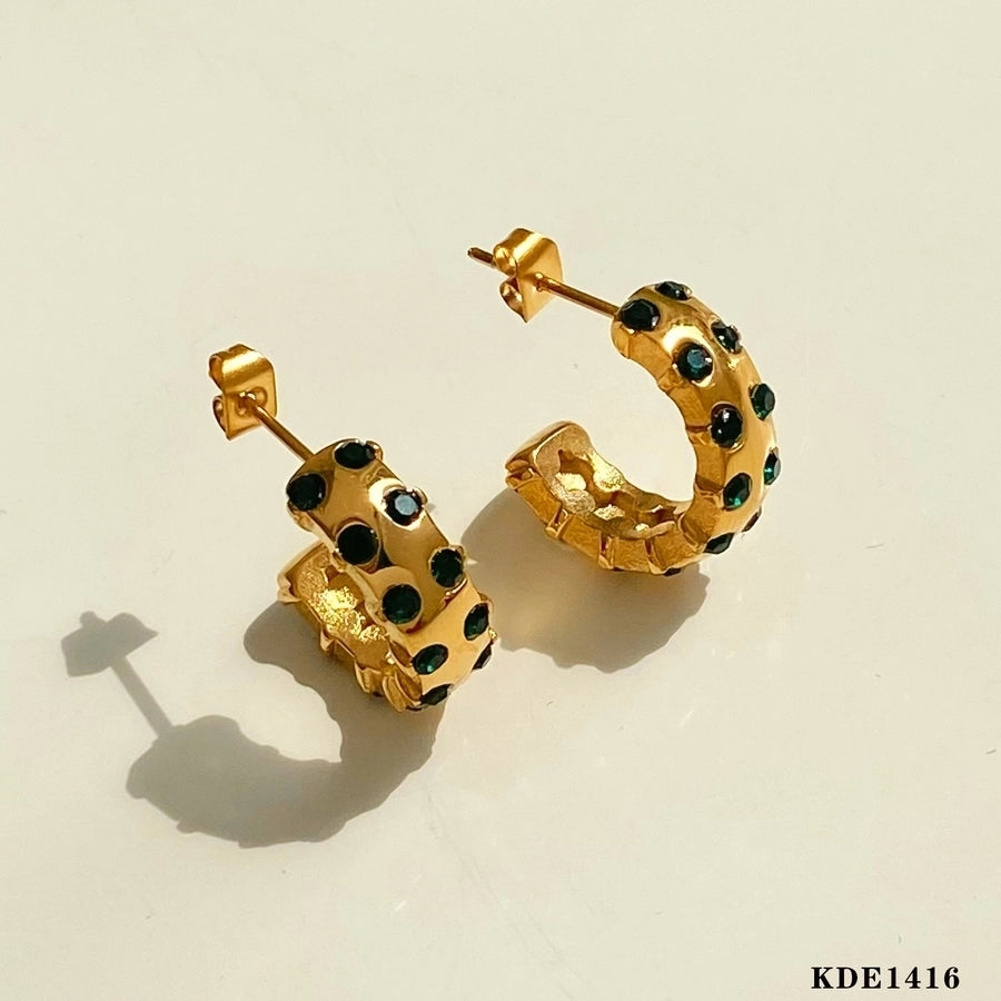 C Shape Plating Rhinestones Earrings [304 Stainless Steel,16K Gold Plated]