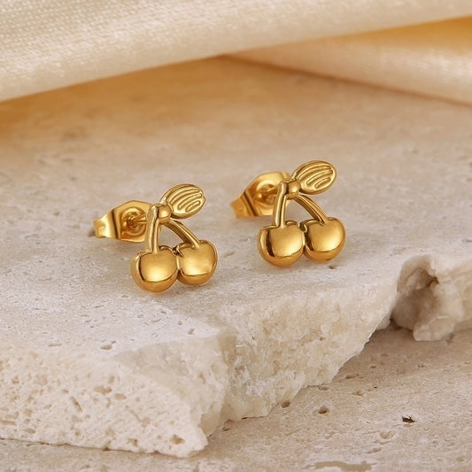 Cherry Stud Earrings [304 Stainless Steel]