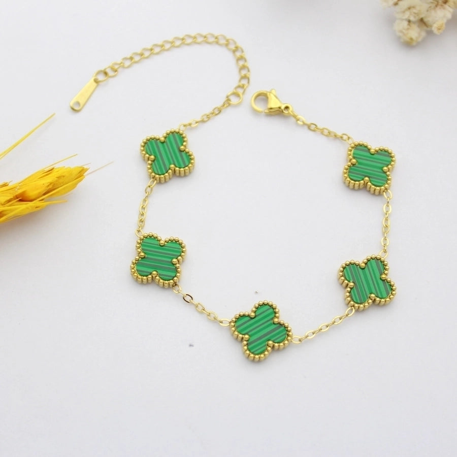 Four Leaf Clover Zircon Bracelets [304 Stainless Steel,18K Gold Plated]