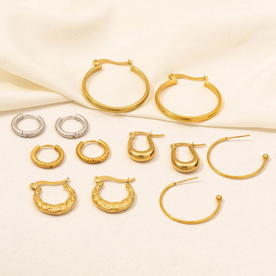 U Shape Circle Hoop Earrings [304 Stainless Steel,18K Gold Plated]