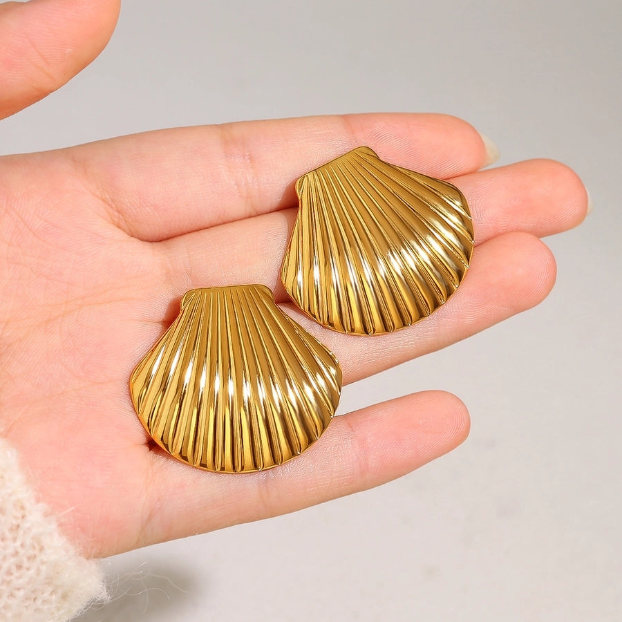 Big Shell Earrings [304 Stainless Steel,18K Gold Plated]