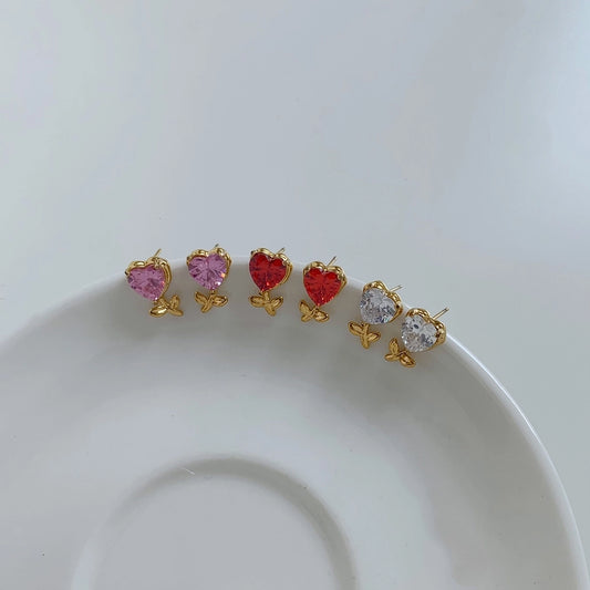 Forma del cuore zircone 1earrings [304 in acciaio inossidabile, 16k oro placcato]