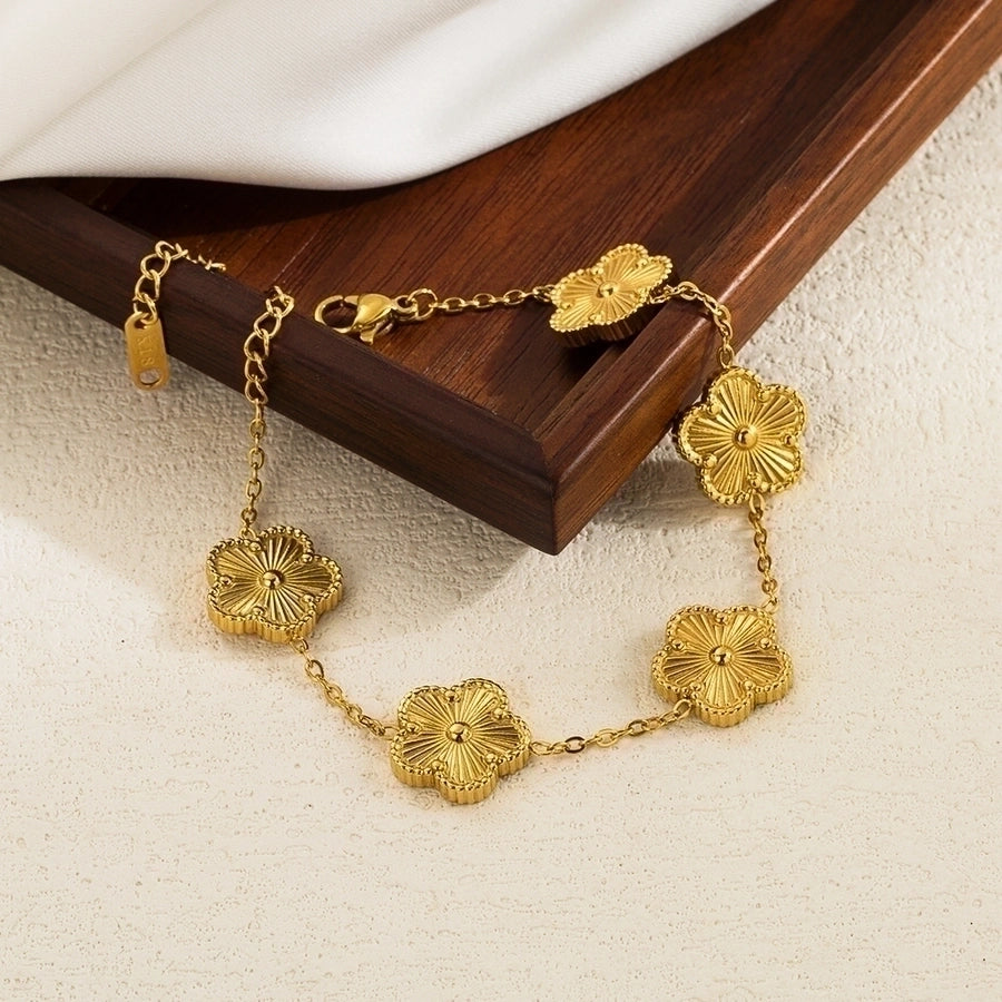 Flower Bracelet/Earrings/Necklace [304 Stainless Steel,18K Gold Plated]