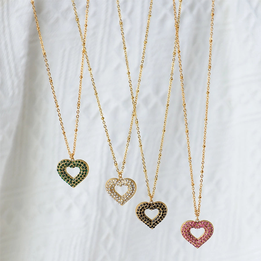 Colored Zircon Heart Necklace [304 Stainless Steel,14K Gold Plated]